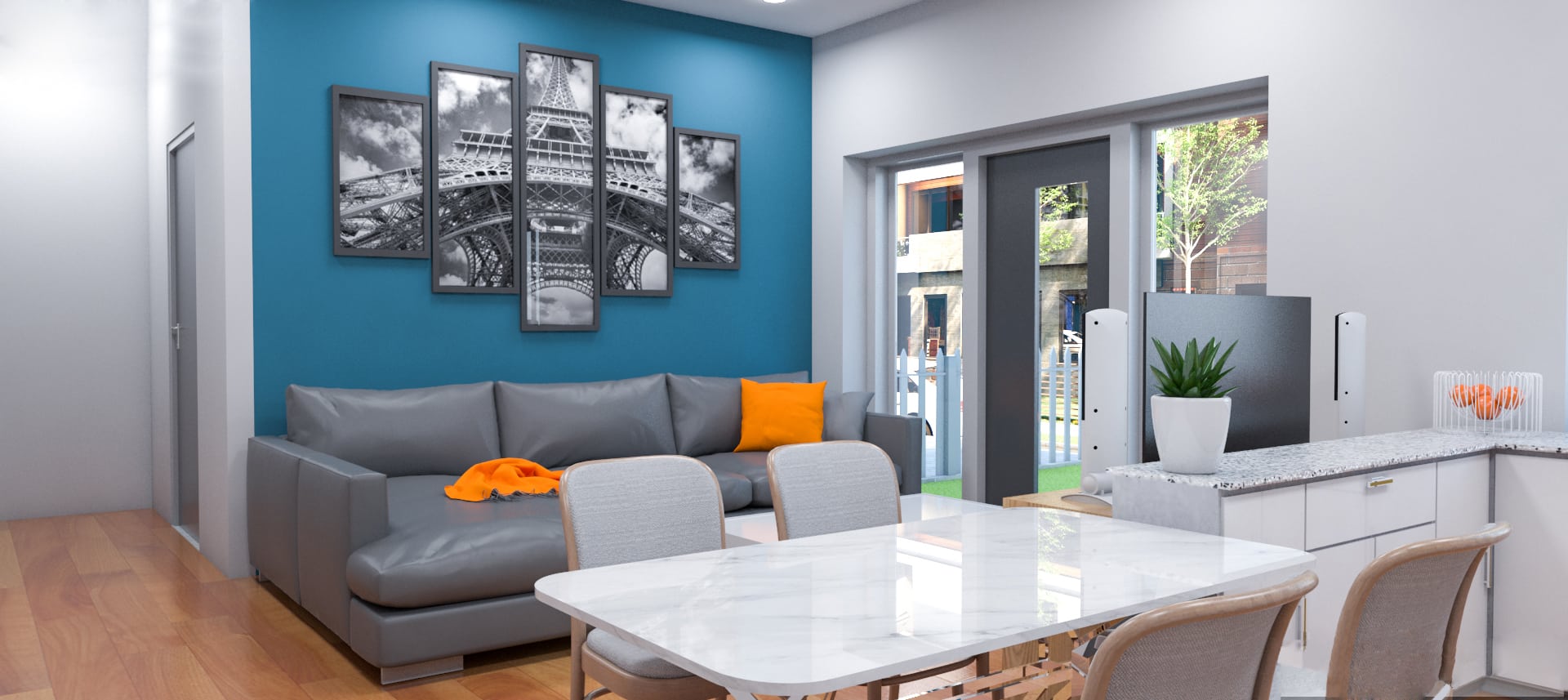 Interior - living room & kitchen (Photo: Velence Vivaldi Residences)